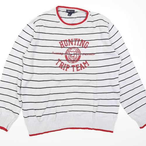 H&M L.O.G.G Mens Grey Striped  Pullover Jumper Size L