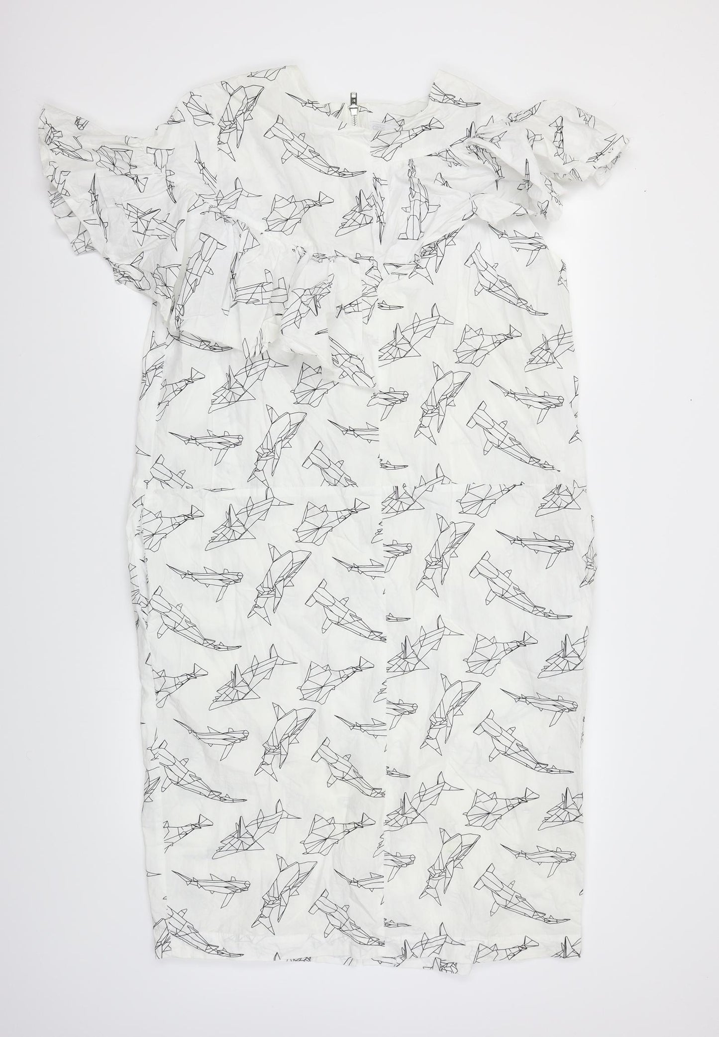 ASOS Womens White   A-Line  Size 14  - Geometric Sharks
