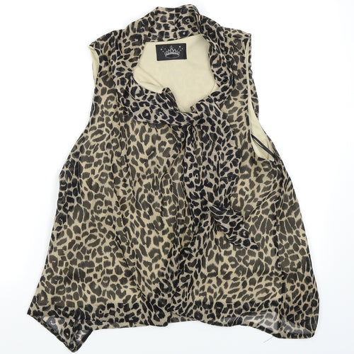 Drama Queen Womens Brown Animal Print  Basic Blouse Size 16
