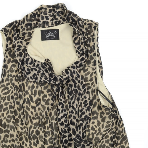 Drama Queen Womens Brown Animal Print  Basic Blouse Size 16