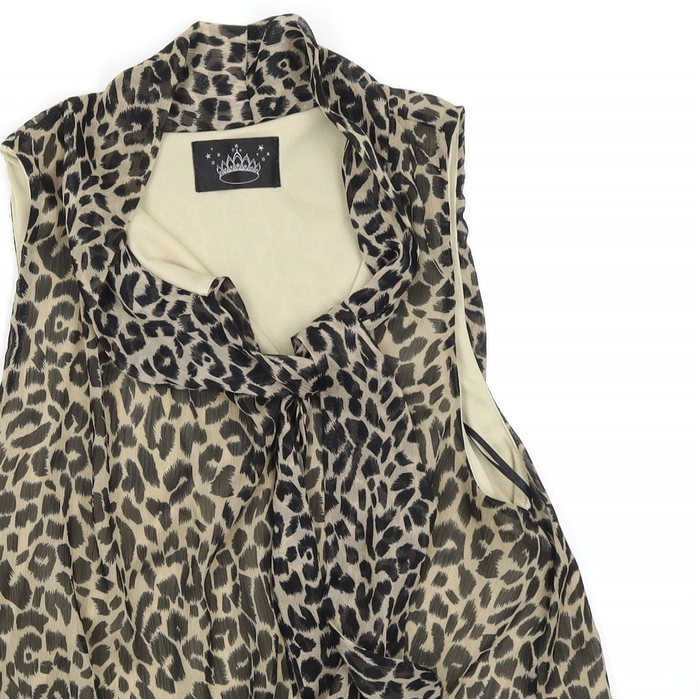Drama Queen Womens Brown Animal Print  Basic Blouse Size 16