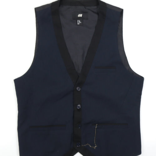 H&M Mens Blue Striped  Jacket Suit Waistcoat Size M