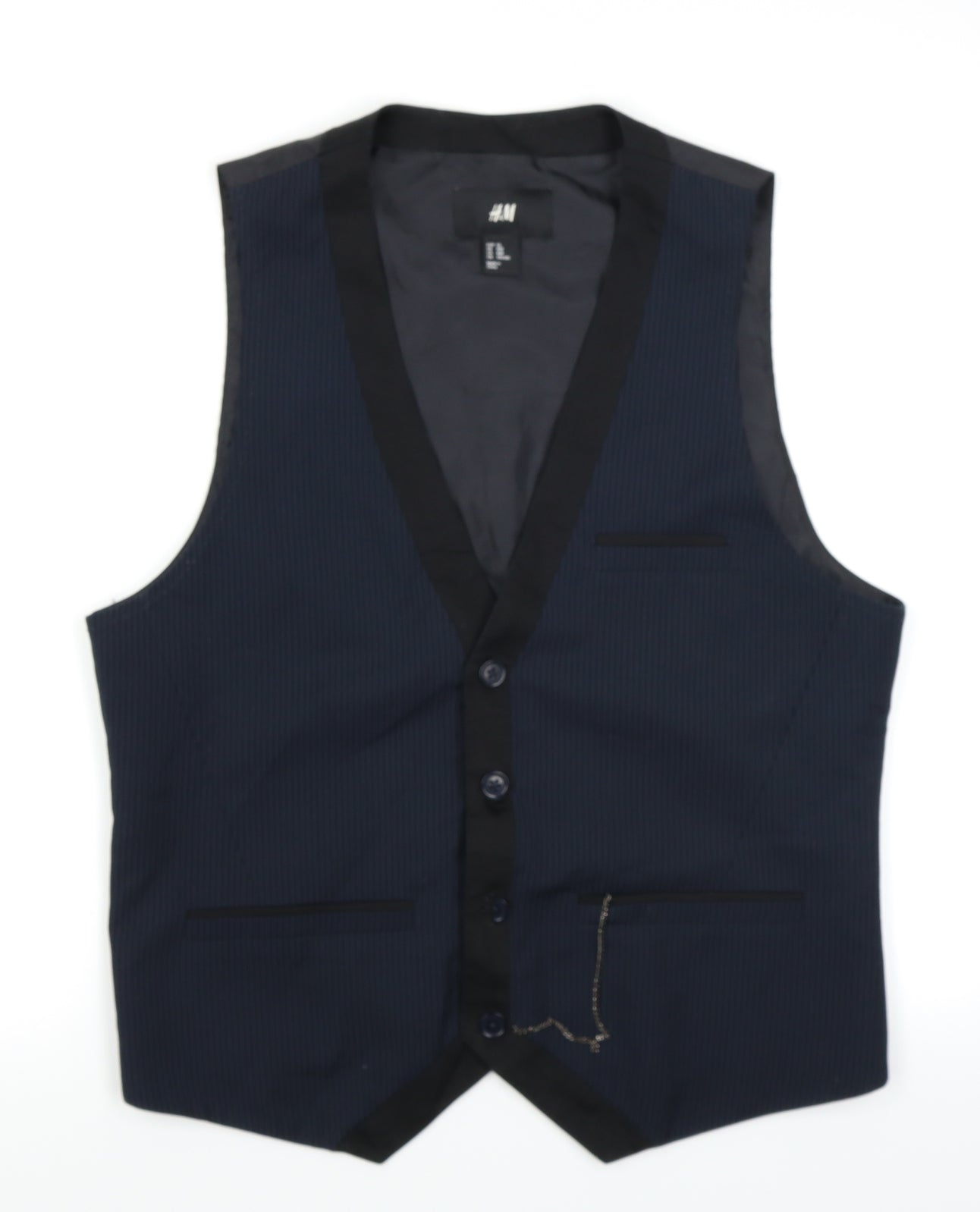 H&M Mens Blue Striped  Jacket Suit Waistcoat Size M