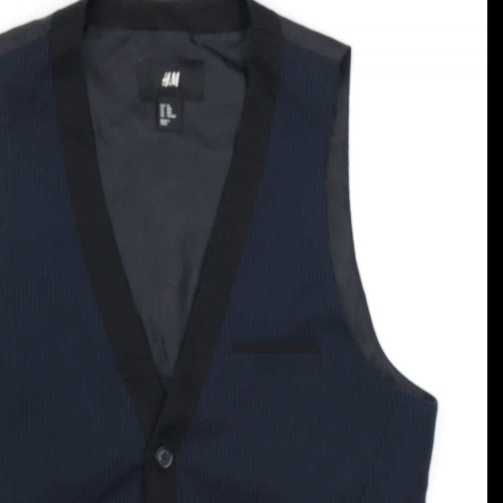 H&M Mens Blue Striped  Jacket Suit Waistcoat Size M