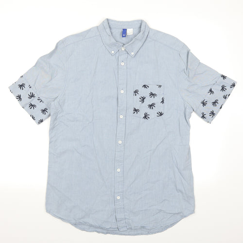 Divided Mens Blue    Button-Up Size M  - Palm Tree