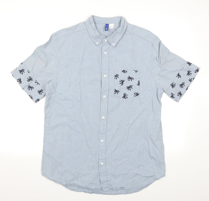 Divided Mens Blue    Button-Up Size M  - Palm Tree