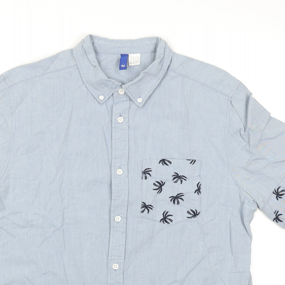 Divided Mens Blue    Button-Up Size M  - Palm Tree