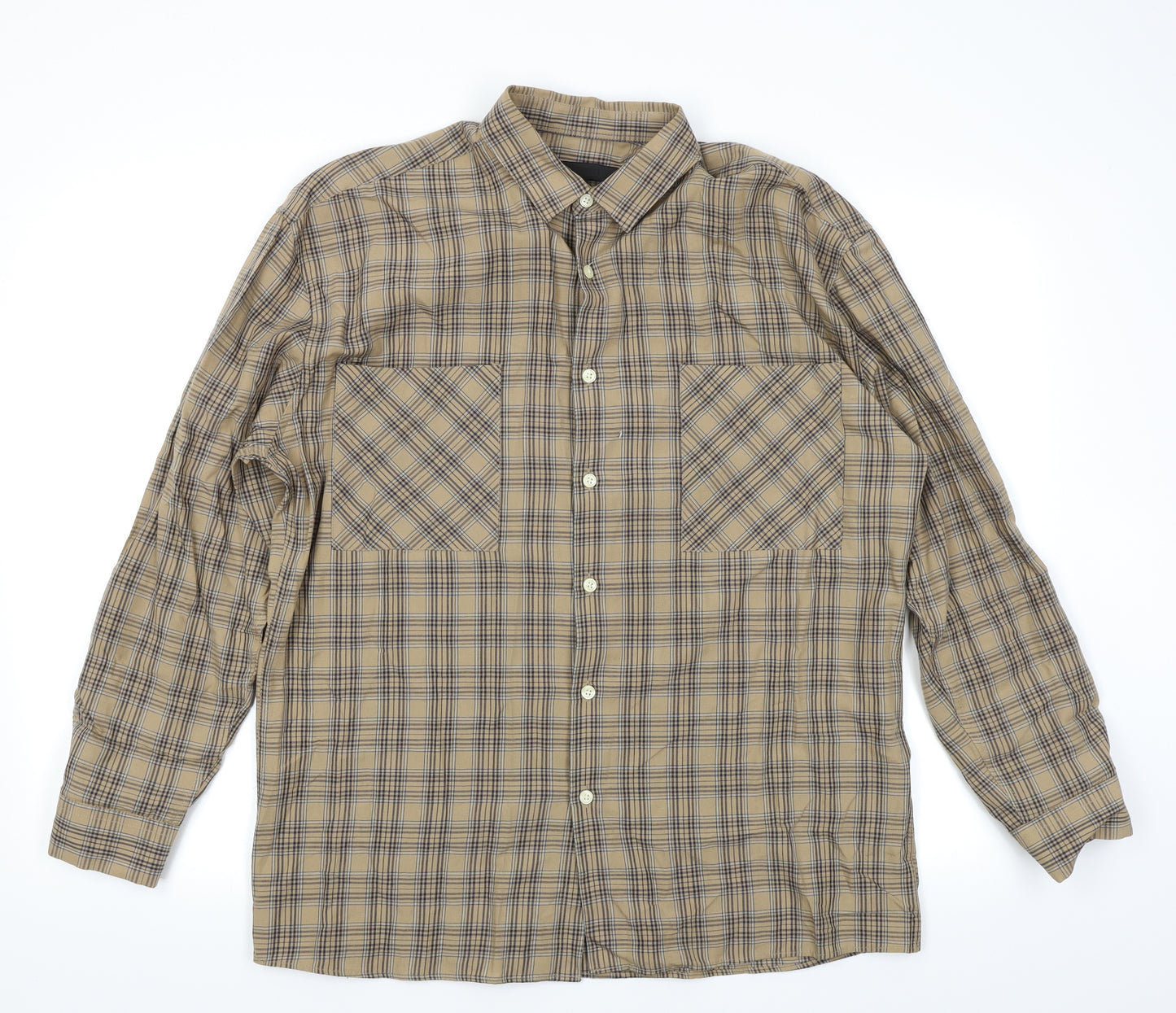 Mennace Mens Brown Plaid   Button-Up Size S