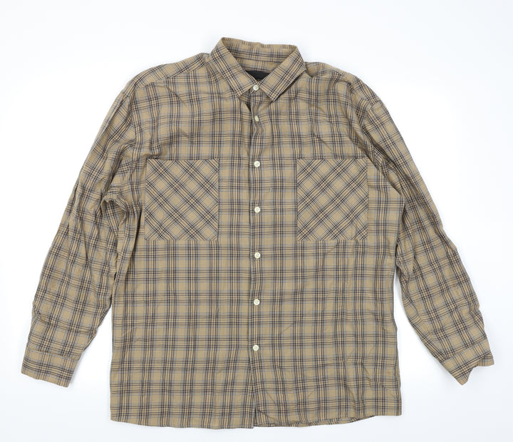 Mennace Mens Brown Plaid   Button-Up Size S
