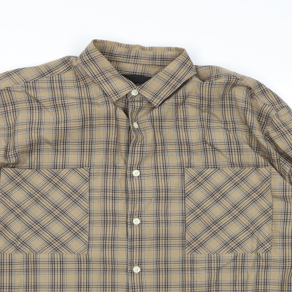 Mennace Mens Brown Plaid   Button-Up Size S