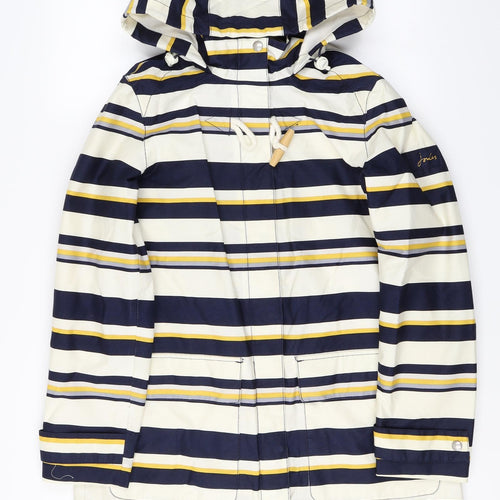 joules right as rain Womens White Striped  Rain Coat Coat Size 10