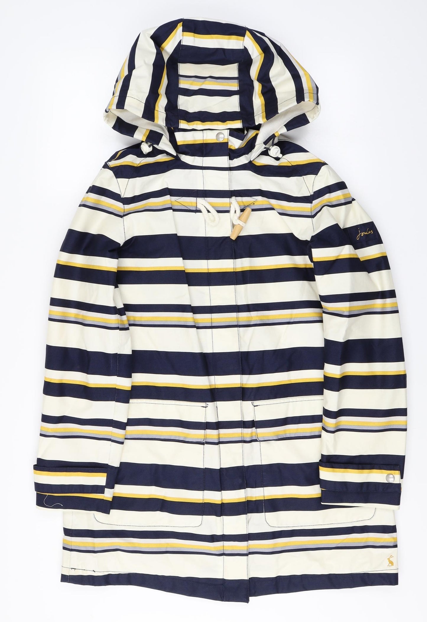 joules right as rain Womens White Striped  Rain Coat Coat Size 10