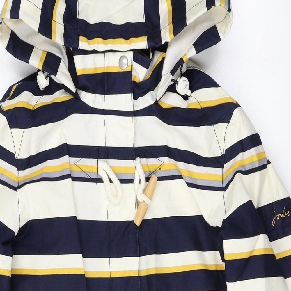 joules right as rain Womens White Striped  Rain Coat Coat Size 10