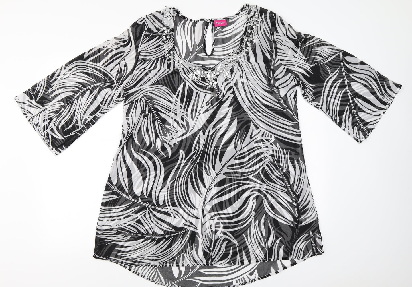 Together  Womens Black Floral  Basic Blouse Size 12