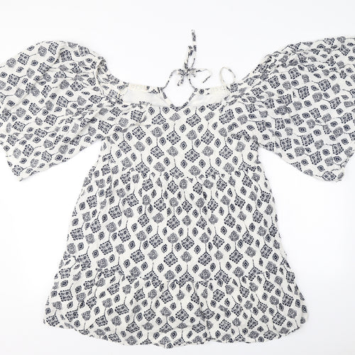 glamourous  Womens White Floral  Basic Blouse Size 8