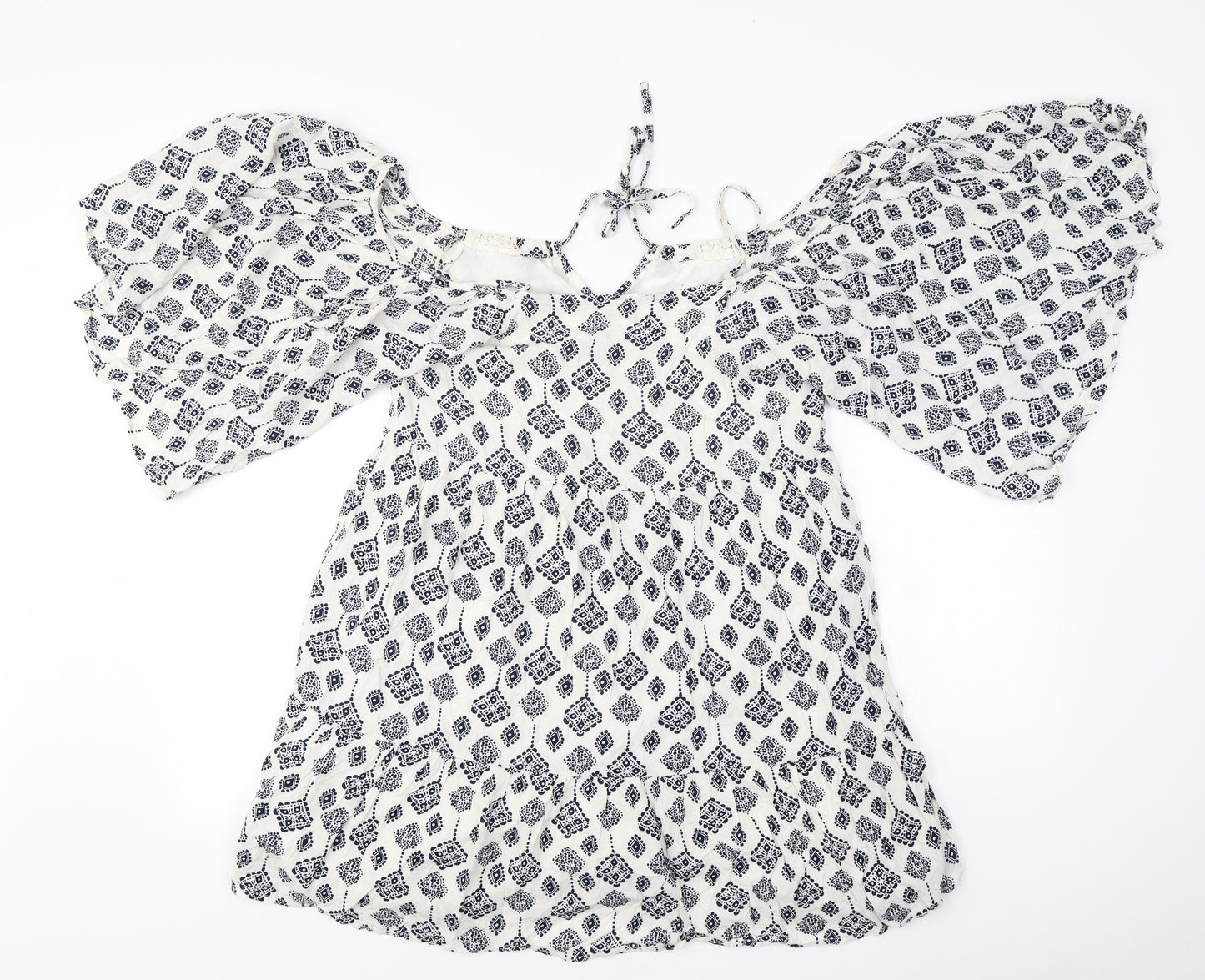 glamourous  Womens White Floral  Basic Blouse Size 8