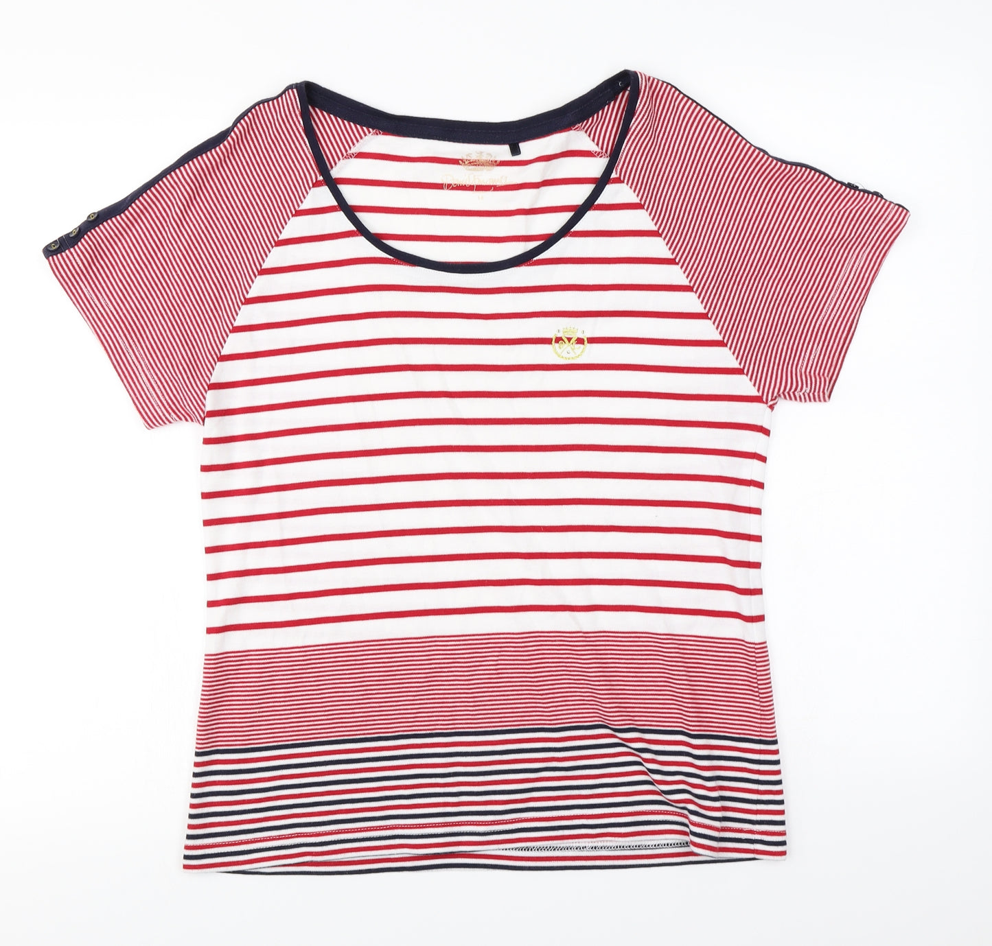 David Emmanuel   Womens White Striped  Basic T-Shirt Size 14