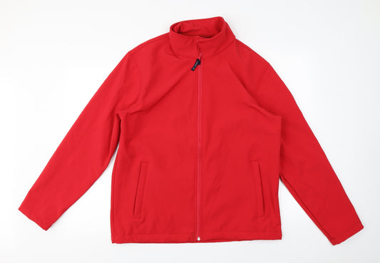 Front view of Uneek men’s red jacket coat, size L