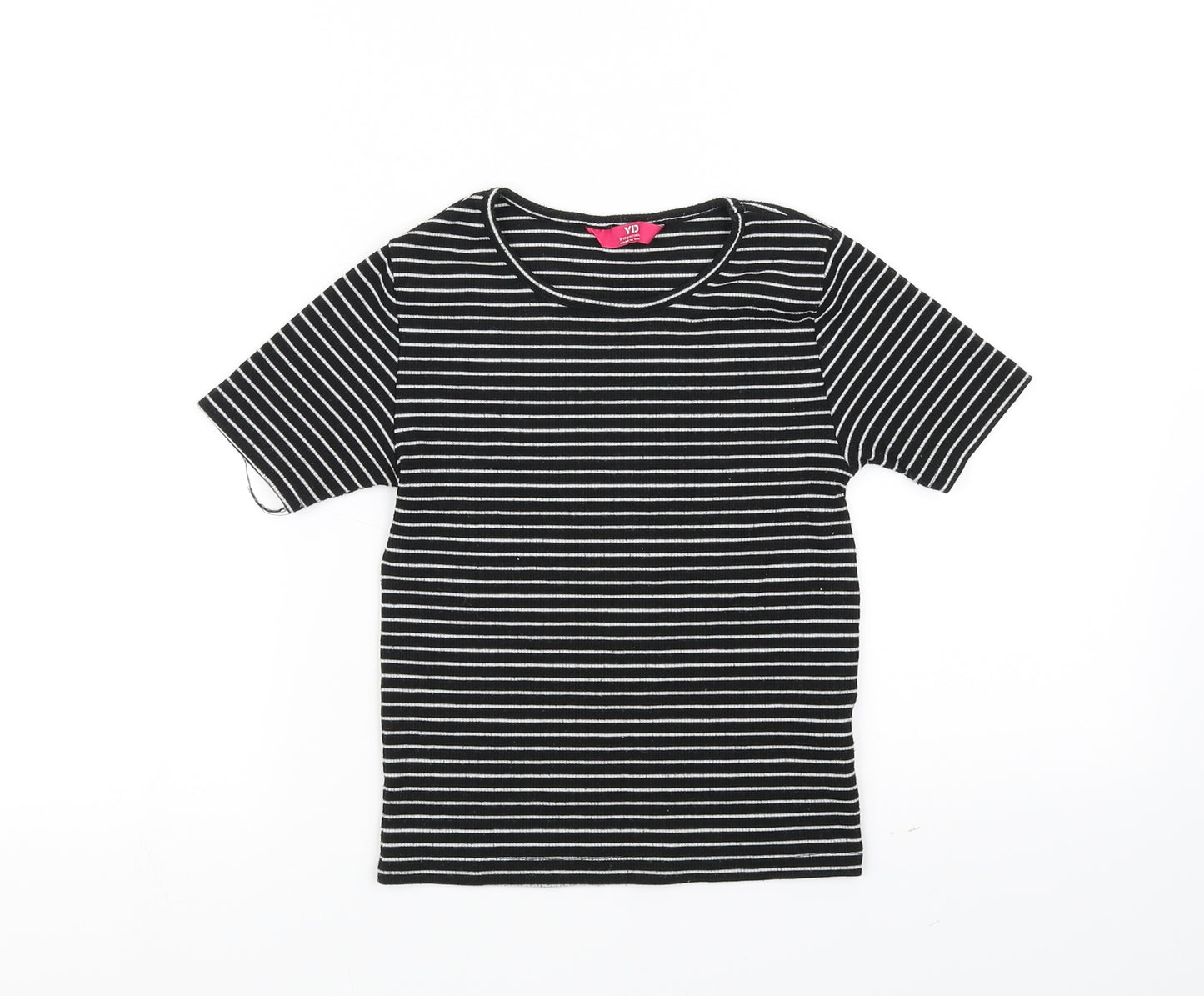 YD Girls Black Striped  Basic T-Shirt Size 9-10 Years