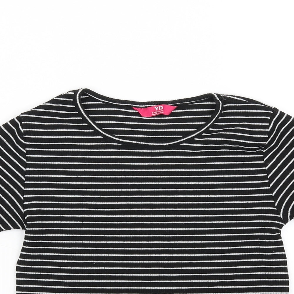 YD Girls Black Striped  Basic T-Shirt Size 9-10 Years