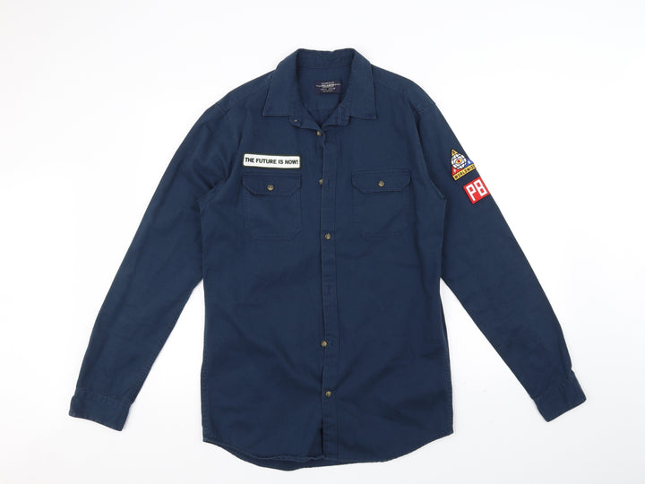Pull&Bear Womens Blue Basic Button-Up Size S