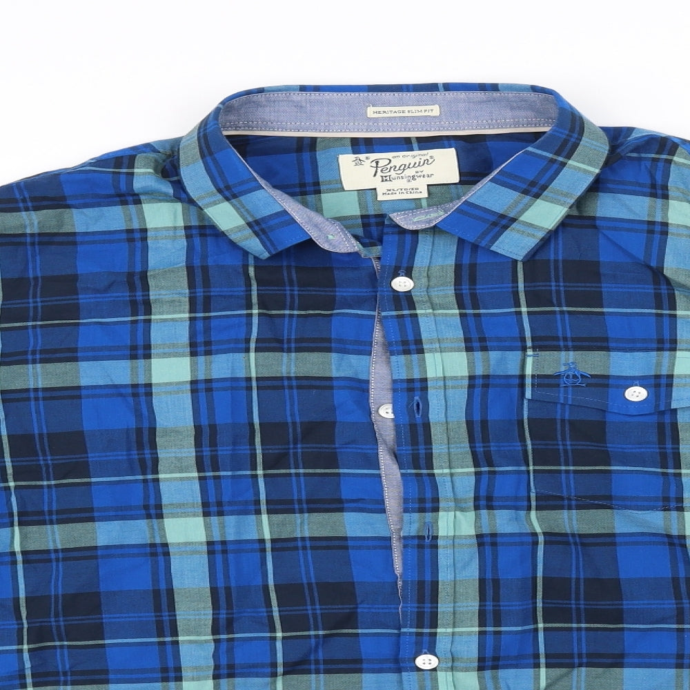 Original Penguin Mens Blue Check   Button-Up Size XL