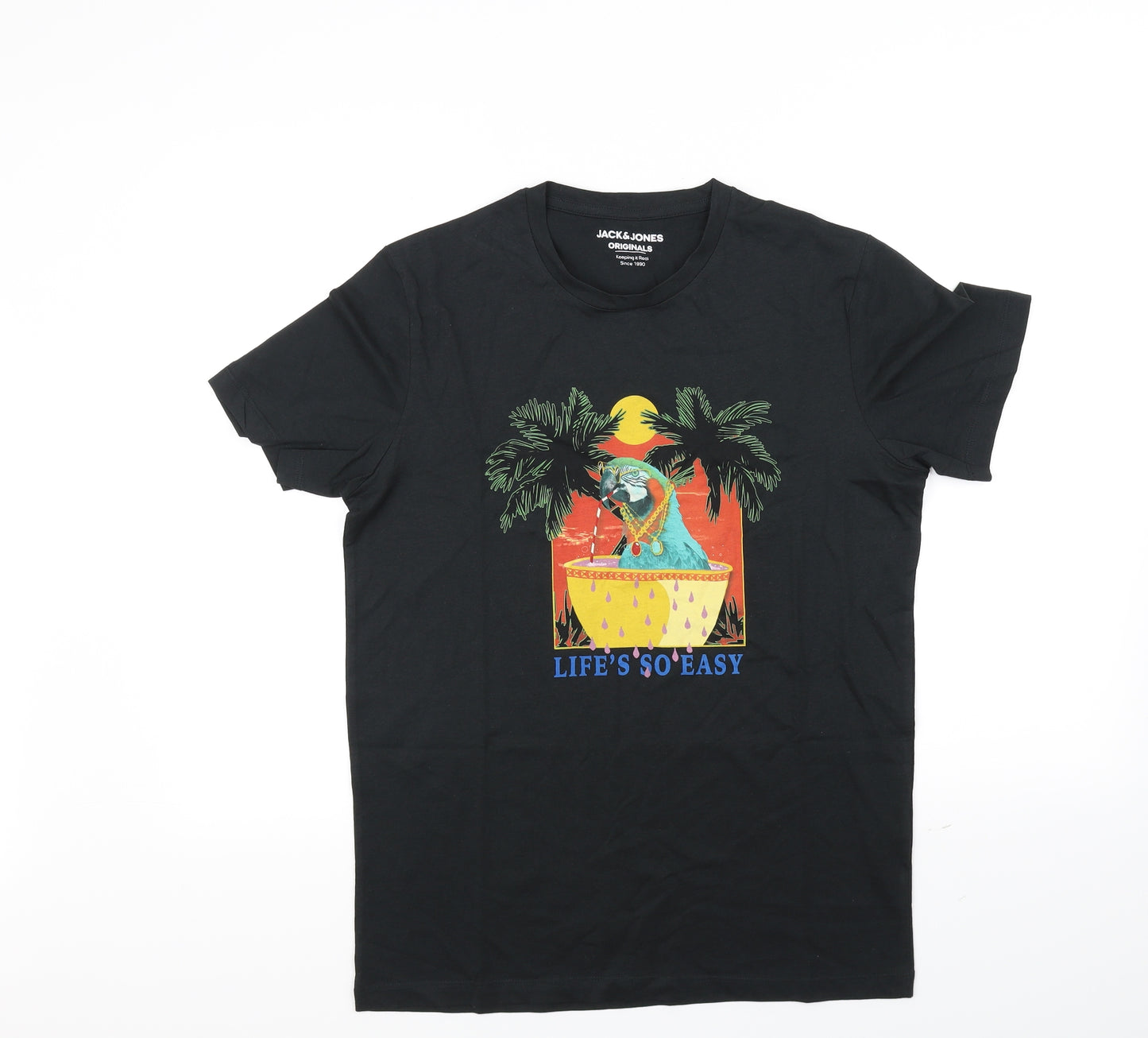 Janie and Jack Mens Black    T-Shirt Size M  - parrot