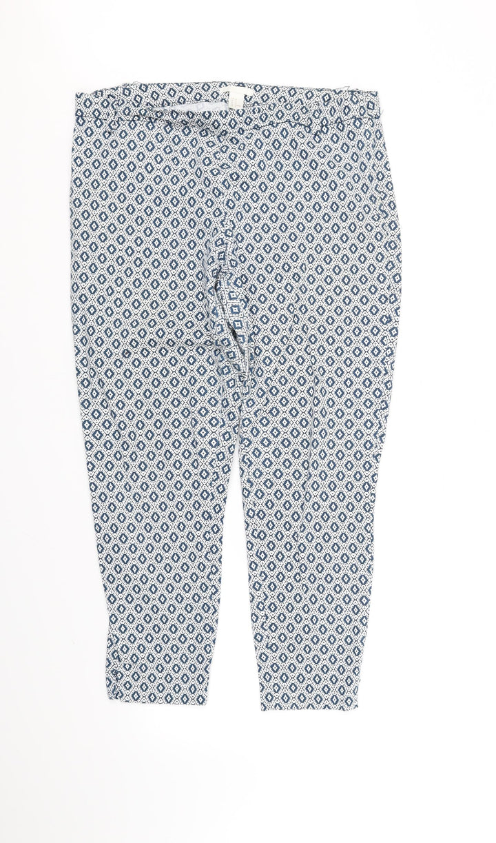 H&M Womens White Geometric  Trousers  Size 14 L27 in
