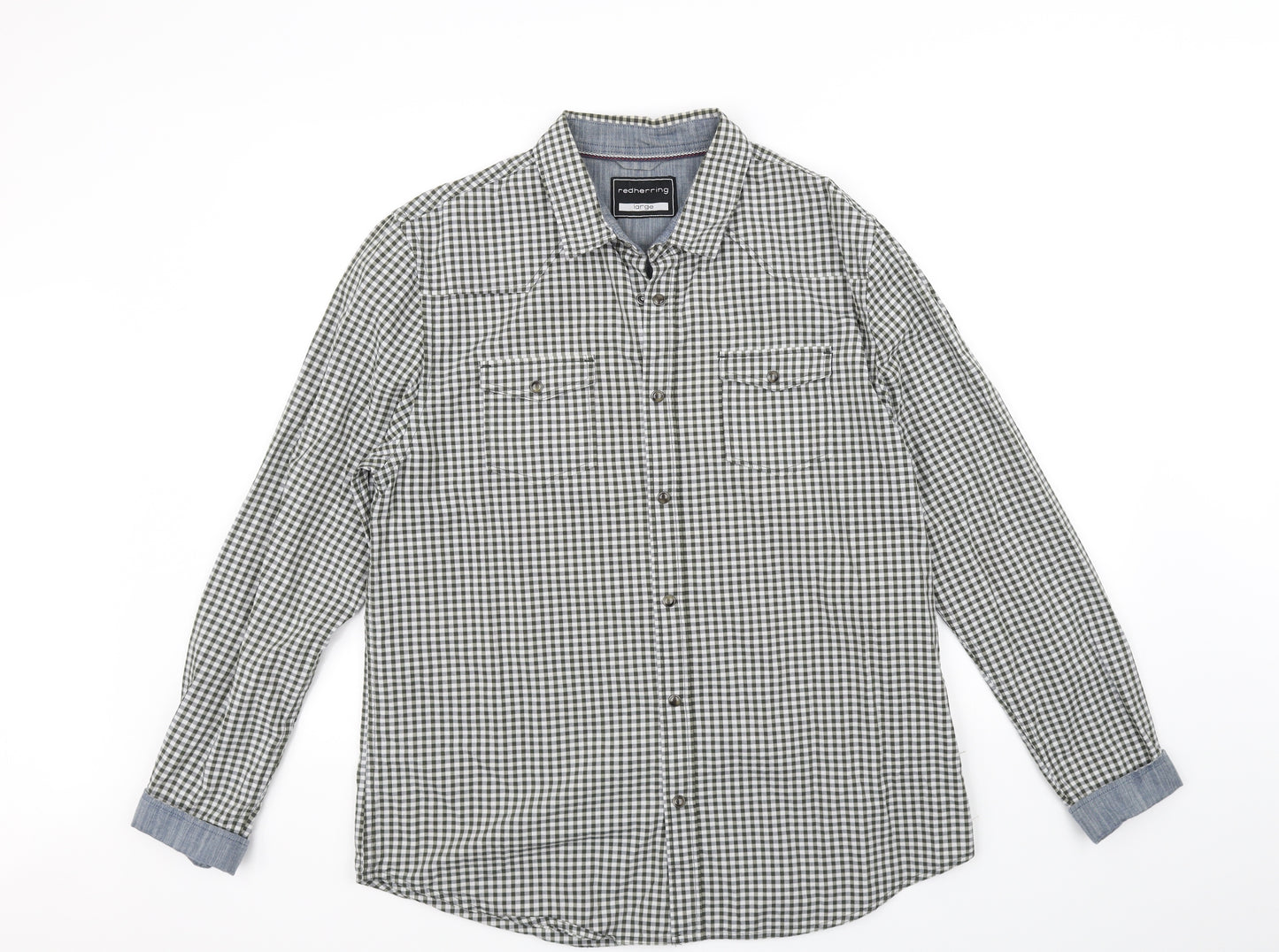Red Herring Womens White Check  Basic Button-Up Size L