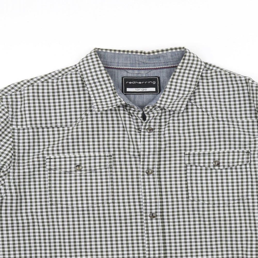 Red Herring Womens White Check  Basic Button-Up Size L