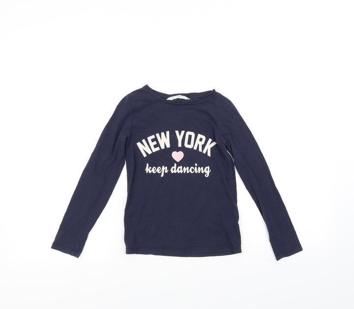 H&M Girls Blue Basic T-Shirt Size 5-6 Years - NEW YORK