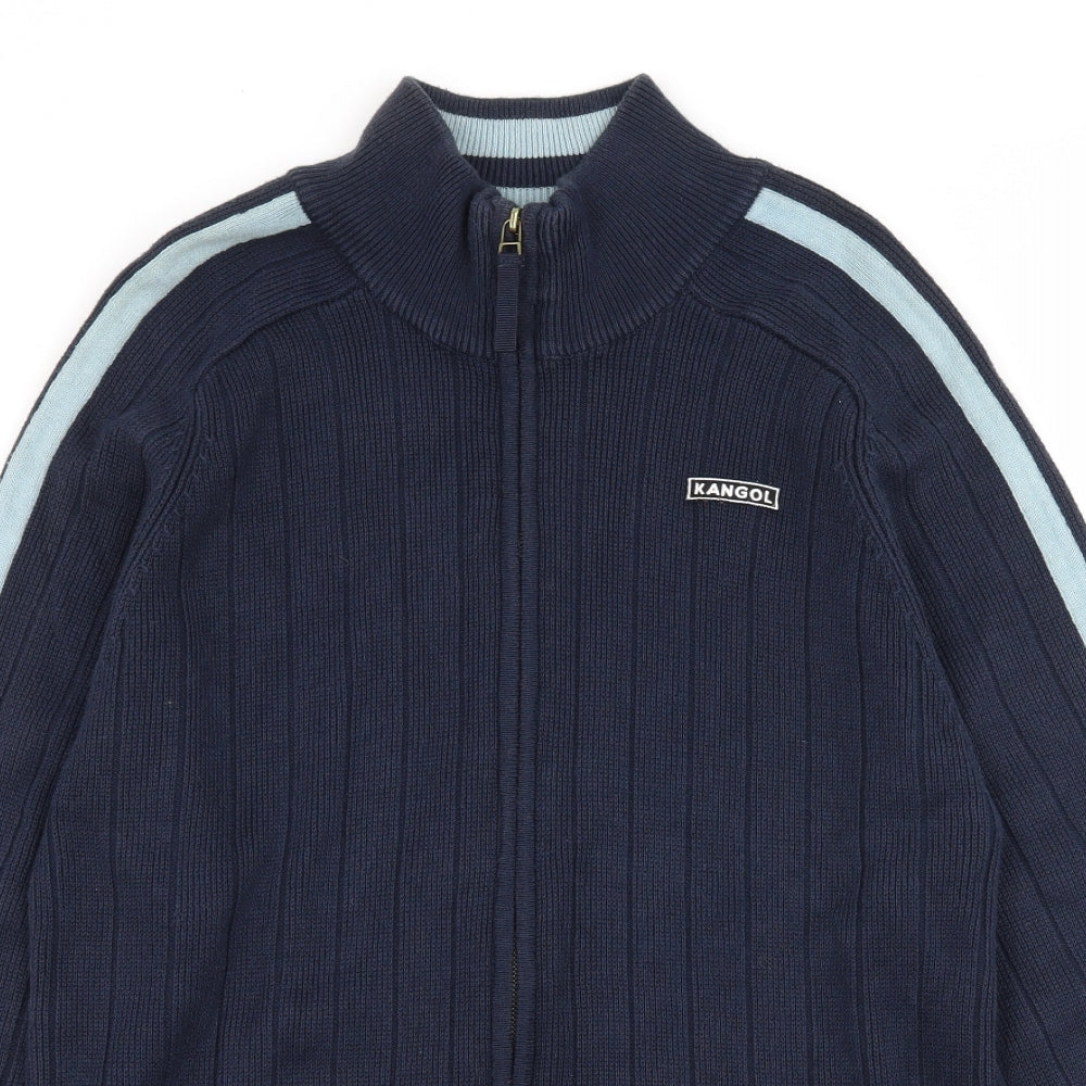 Kangol Mens Blue Striped Knit Cardigan Jumper Size M