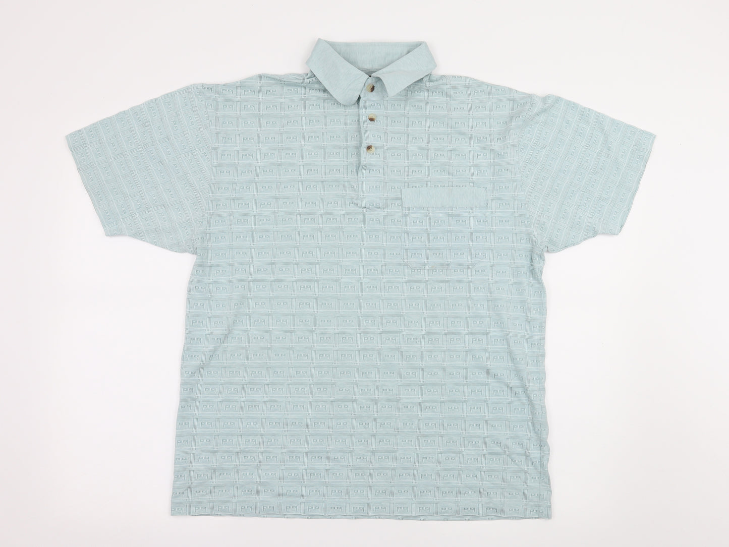 Armando Mens Blue Geometric Jersey  Polo Size M