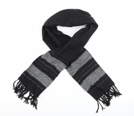Front view of Tie Rack men’s grey striped knit rectangle scarf scarf one size