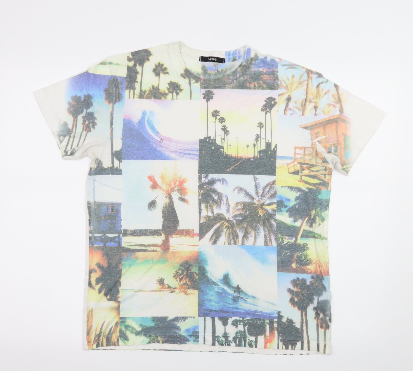 George Mens Multicoloured Geometric Jersey  T-Shirt Size M  - Beach
