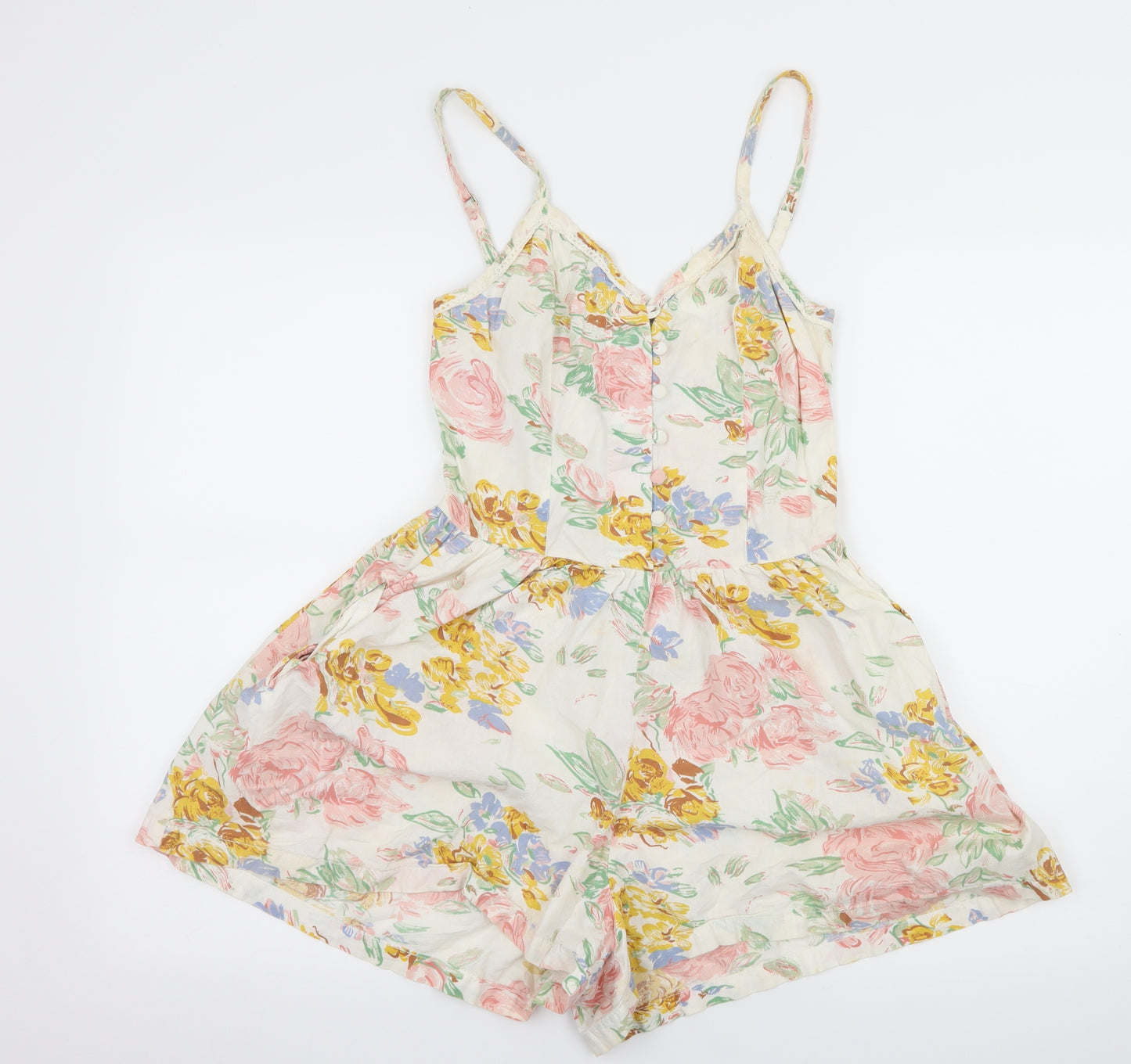 Topshop Womens White Floral  Playsuit One-Piece Size 8
