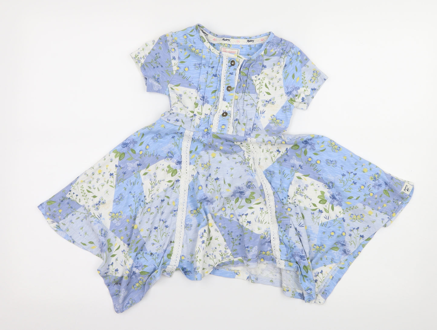 Mantaray Girls Blue Floral Jersey T-Shirt Dress  Size 4-5 Years