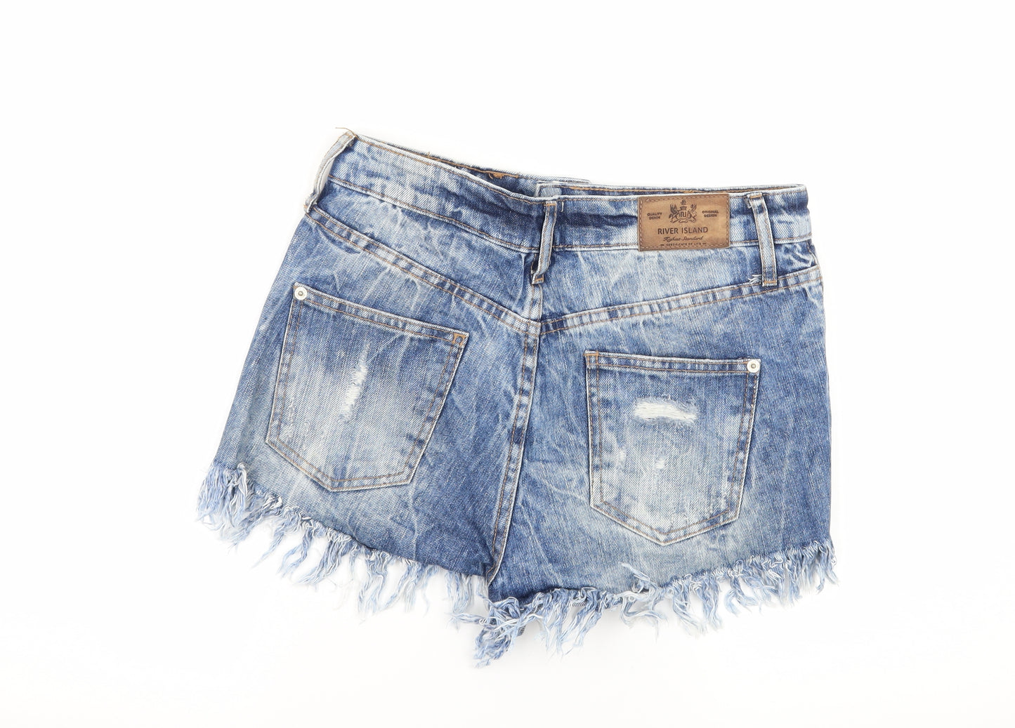 River Island Womens Blue  Denim Hot Pants Shorts Size 8 - Distressed