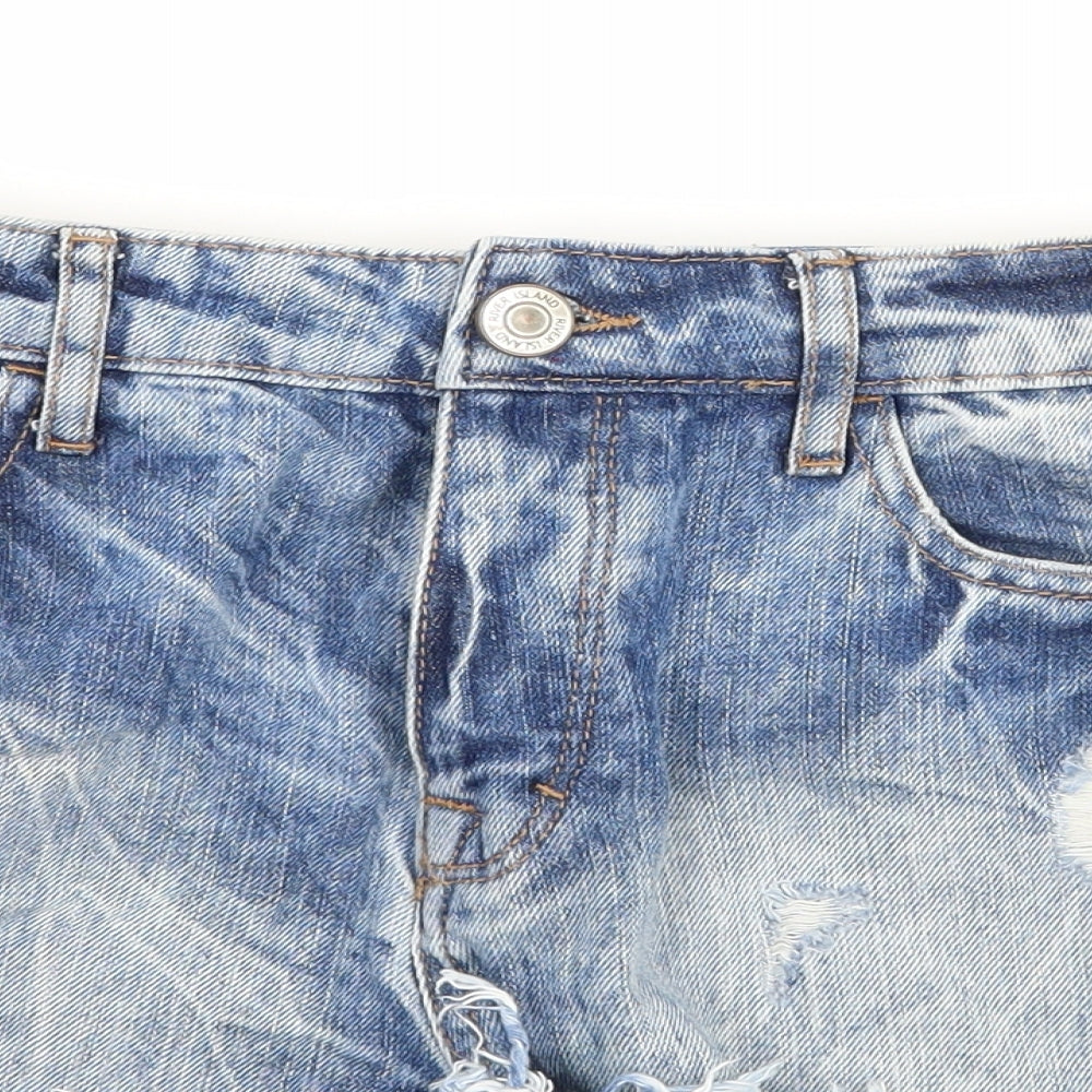 River Island Womens Blue  Denim Hot Pants Shorts Size 8 - Distressed