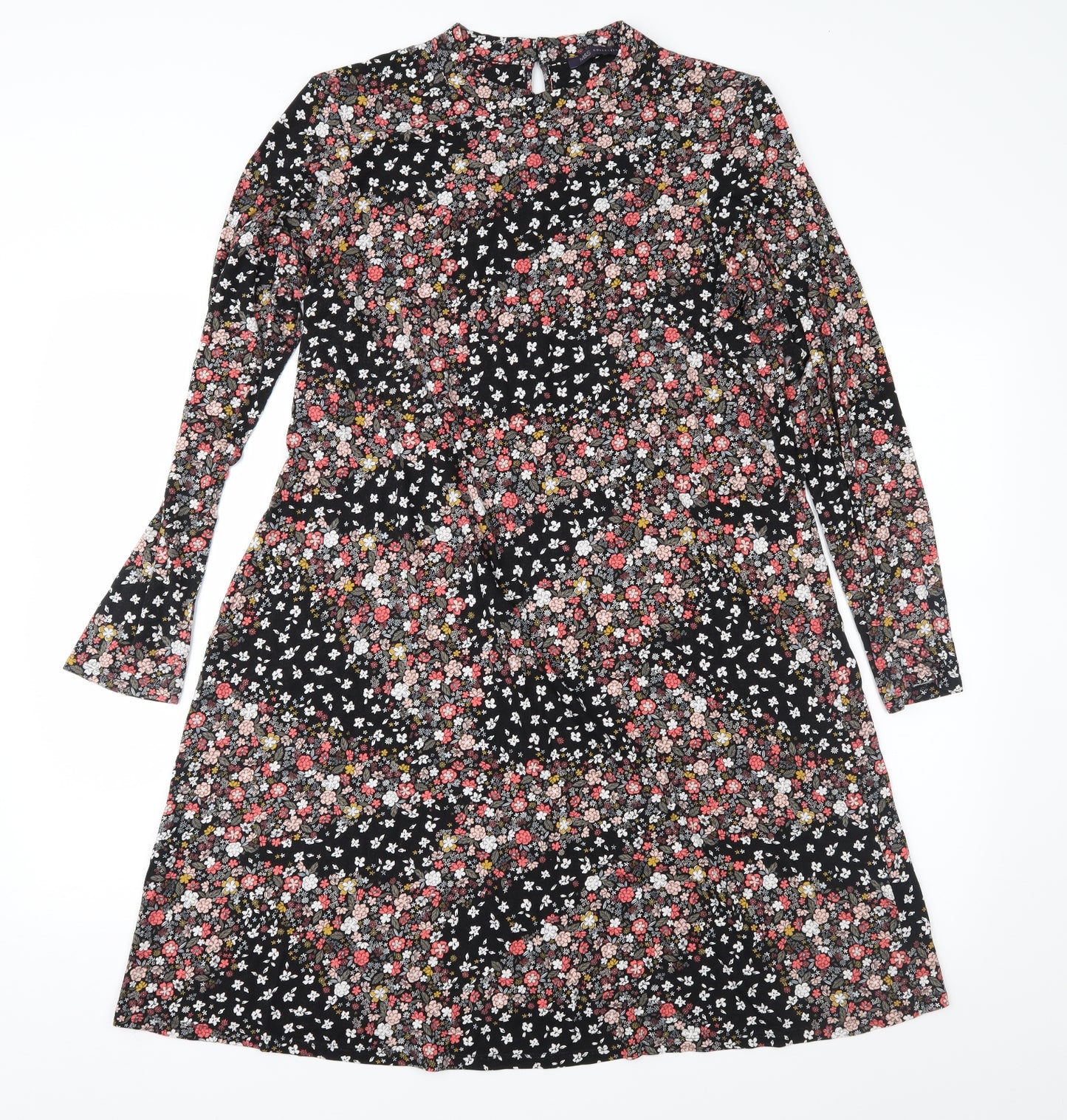 Marks and Spencer Womens Black Floral Jersey A-Line  Size 16