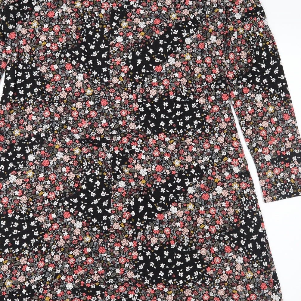 Marks and Spencer Womens Black Floral Jersey A-Line  Size 16
