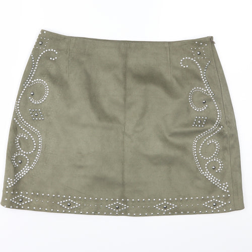 River Island Womens Green Geometric  A-Line Skirt Size 14