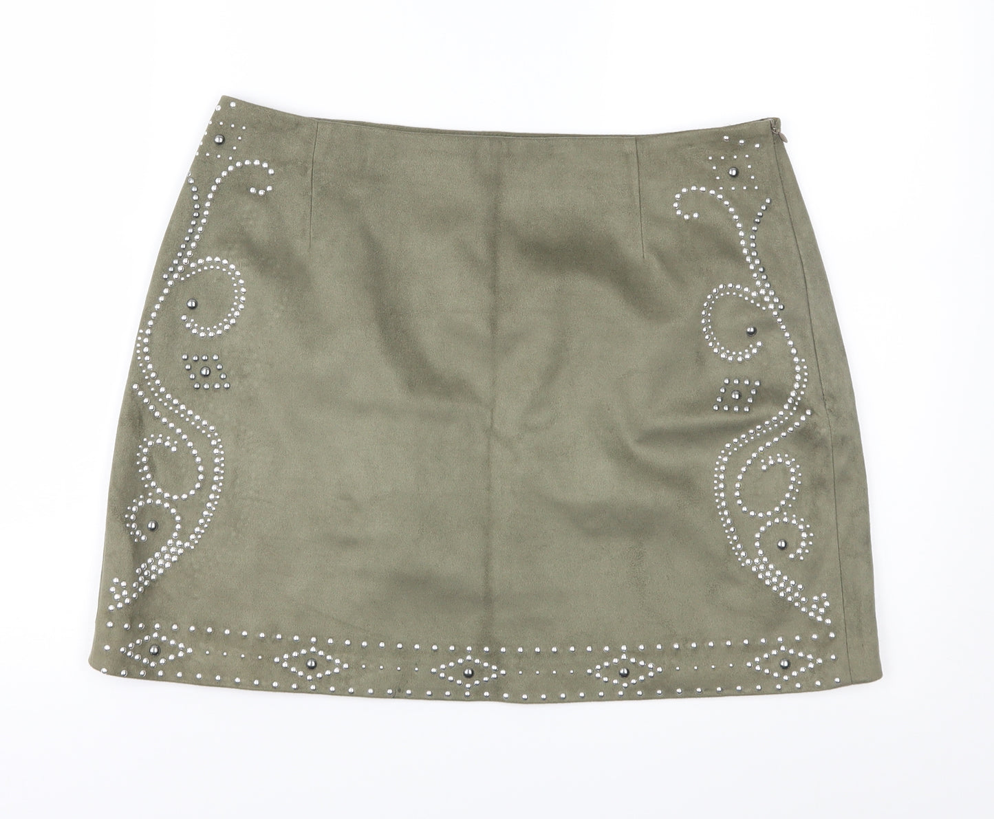 River Island Womens Green Geometric  A-Line Skirt Size 14