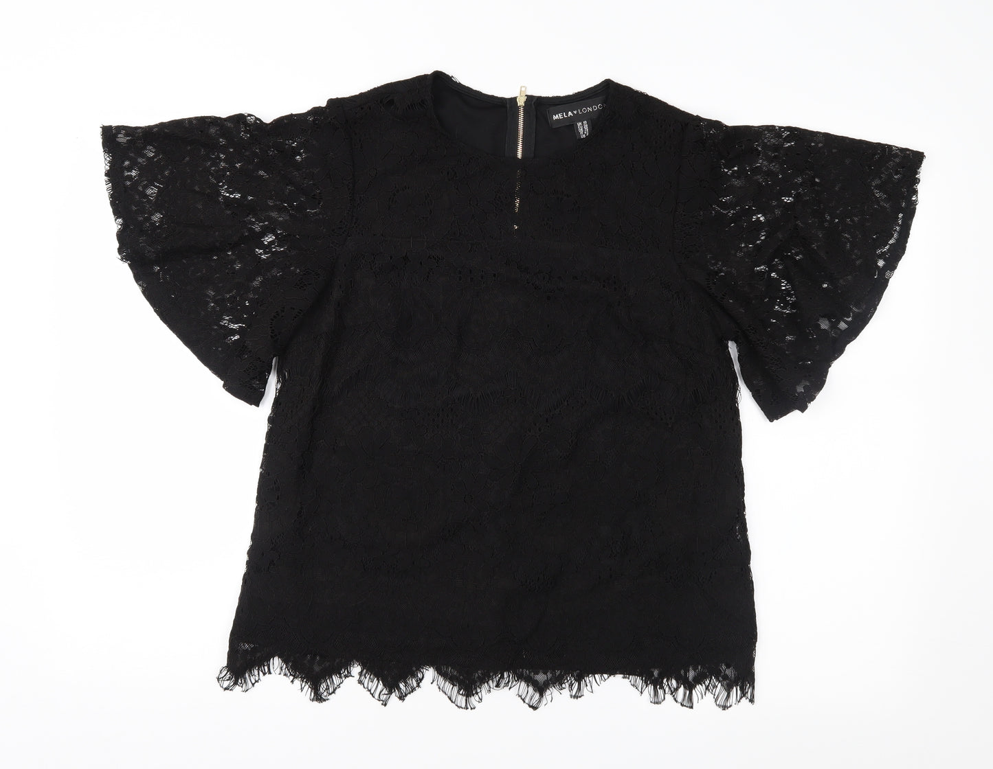 Mela Loves London Womens Black  Lace Basic Blouse Size 10