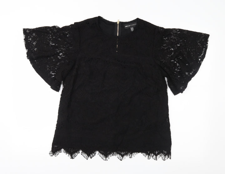 Mela Loves London Womens Black  Lace Basic Blouse Size 10