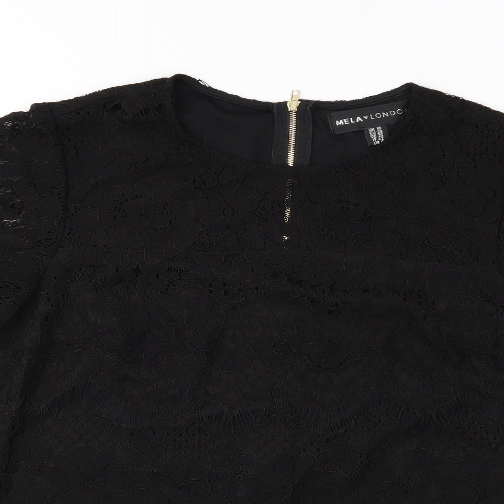 Mela Loves London Womens Black  Lace Basic Blouse Size 10