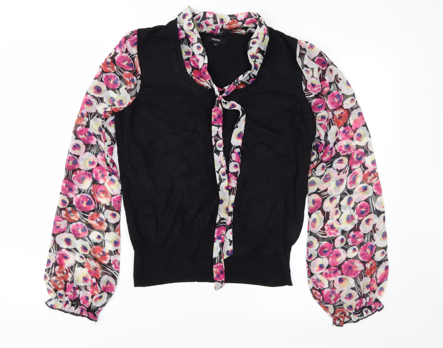 Papaya Womens Black Floral  Pullover Jumper Size 14