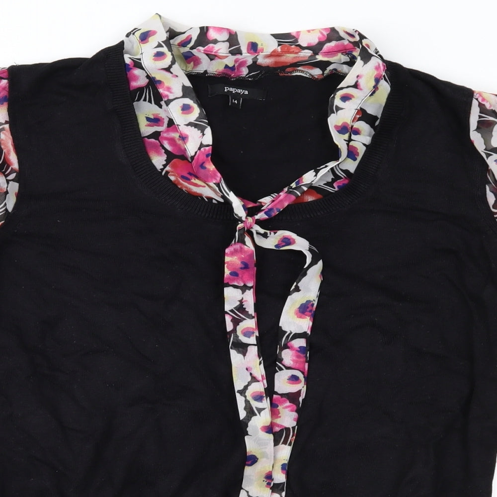 Papaya Womens Black Floral  Pullover Jumper Size 14