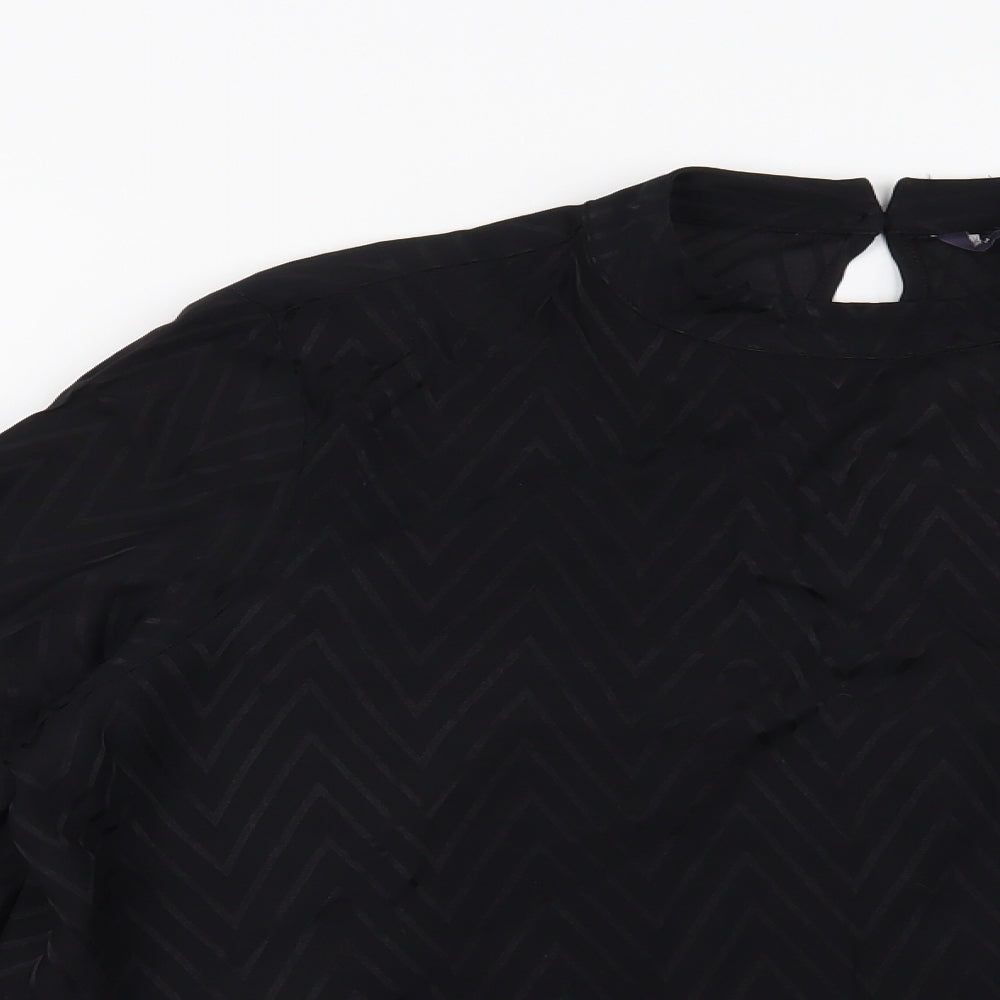 Preworn Womens Black Geometric  Basic Blouse Size 14
