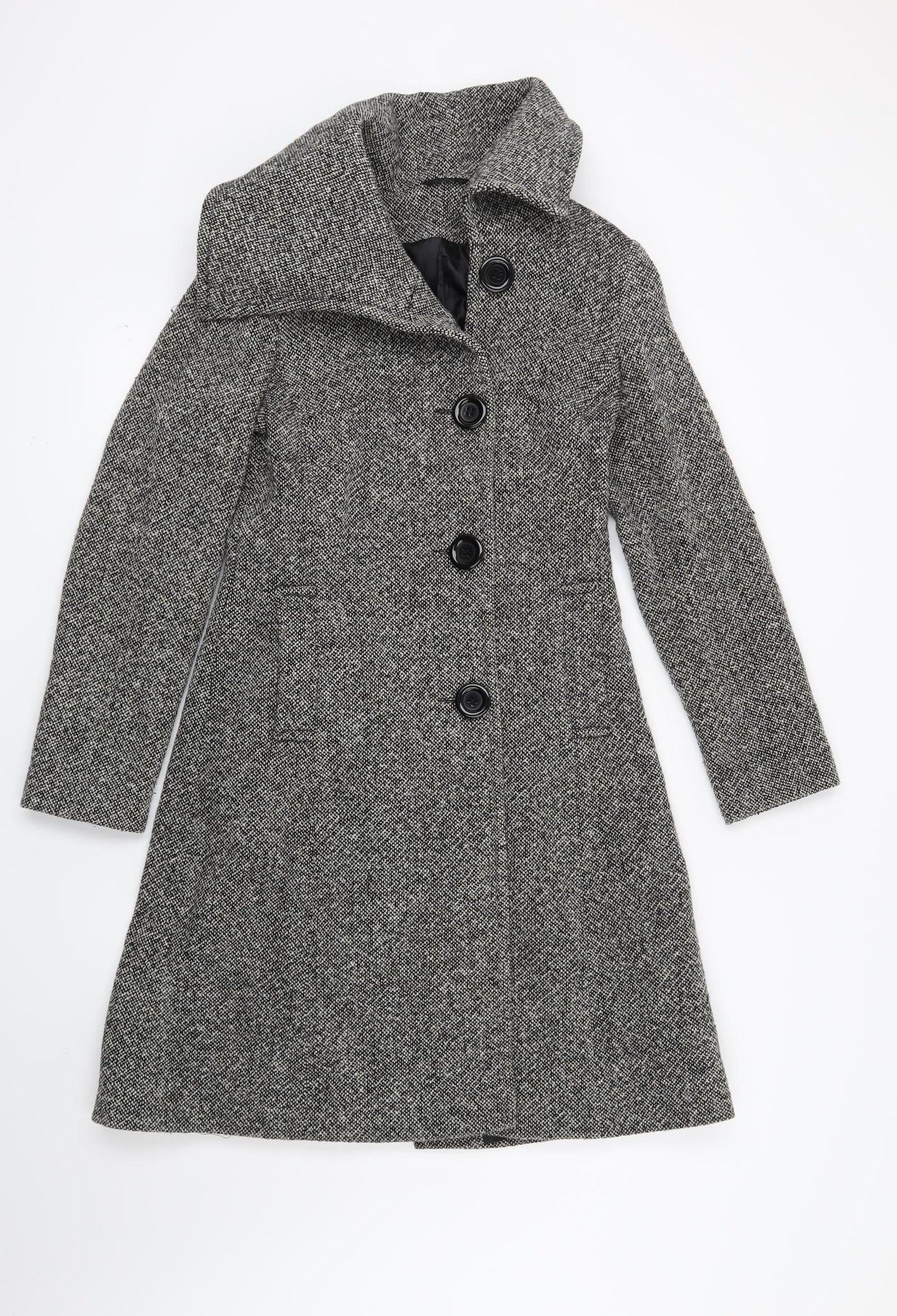 New Look Womens Black Geometric  Overcoat Coat Size 8